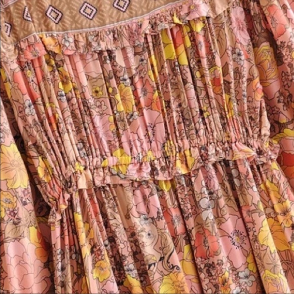 Gypsy Boho Festival Floral Mini Long Sleeve Dress - Picture 9 of 12